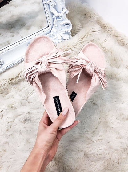 Ebony Tassel Faux Suede Knotted Sliders