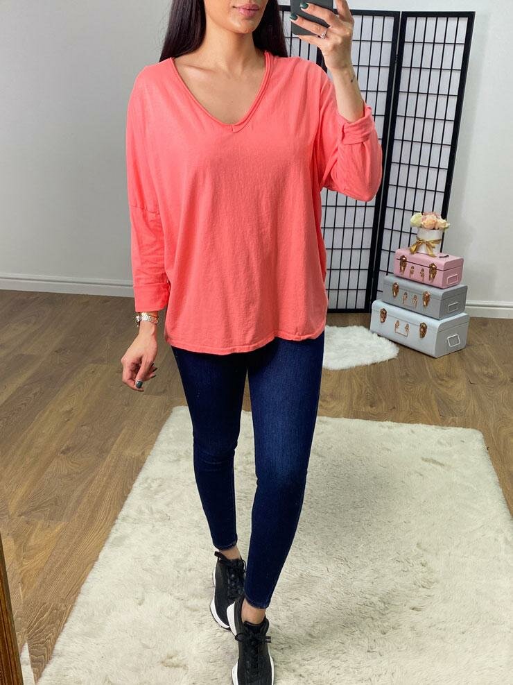 Edie Plain V Neck Long Sleeve Basic Top
