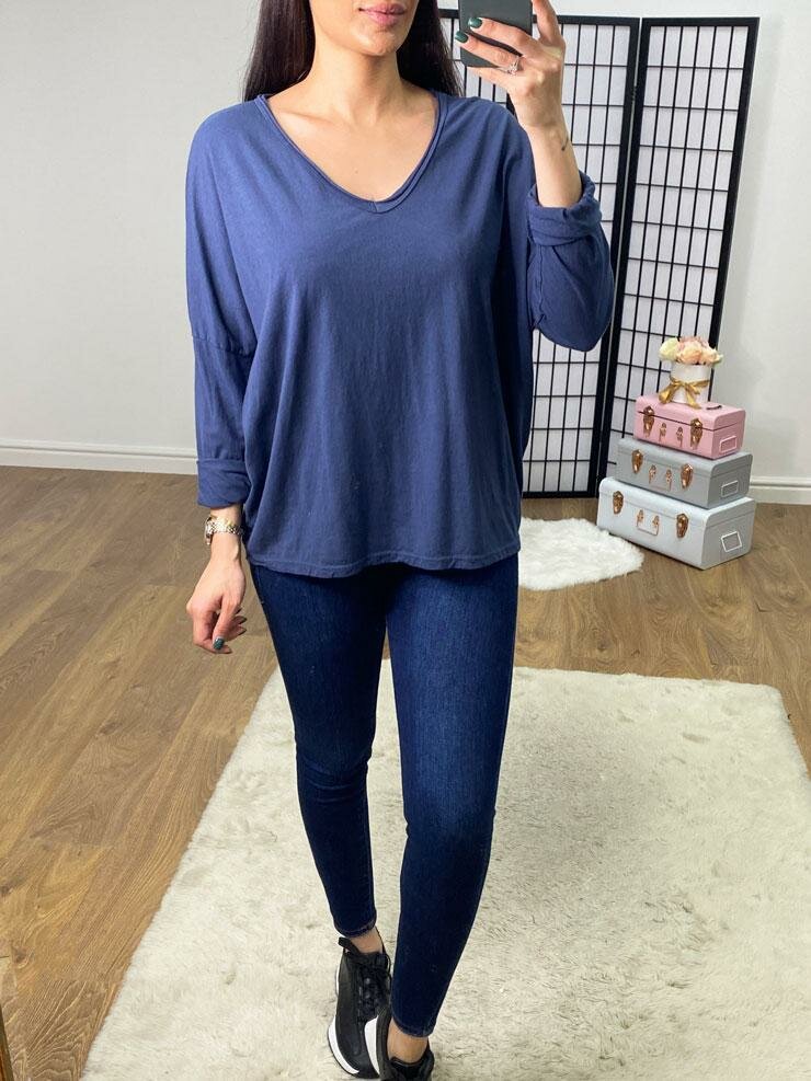 Edie Plain V Neck Long Sleeve Basic Top