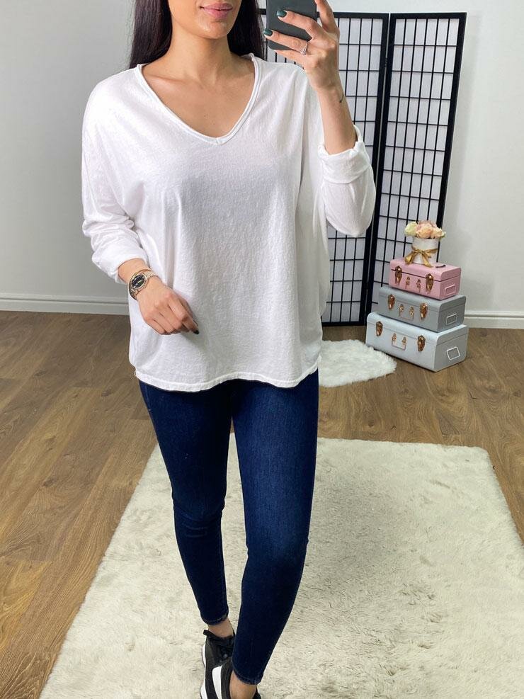 Edie Plain V Neck Long Sleeve Basic Top