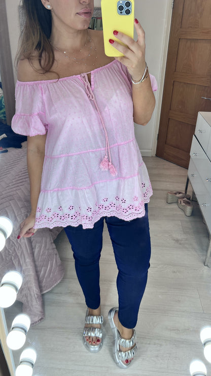 Elena Dobby Tiered Smock Top