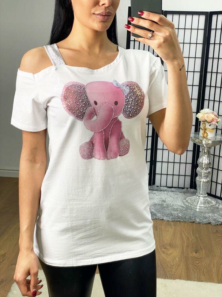 Miller Diamante Elephant Detailed Cold Shoulder T-shirt
