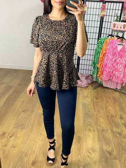 Elia Cheetah Print Peplum Top