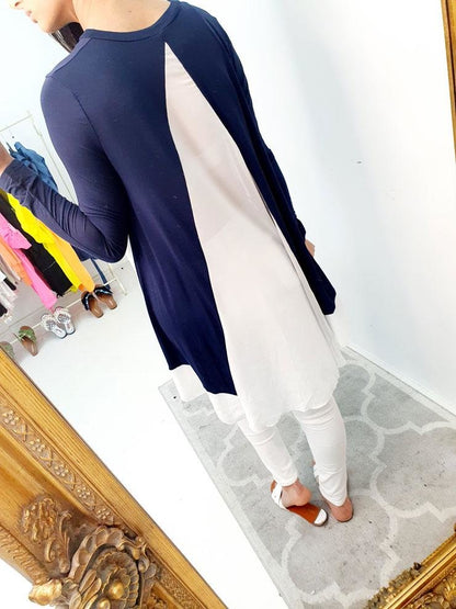 Elisa Chiffon Dipped Hem Navy Top