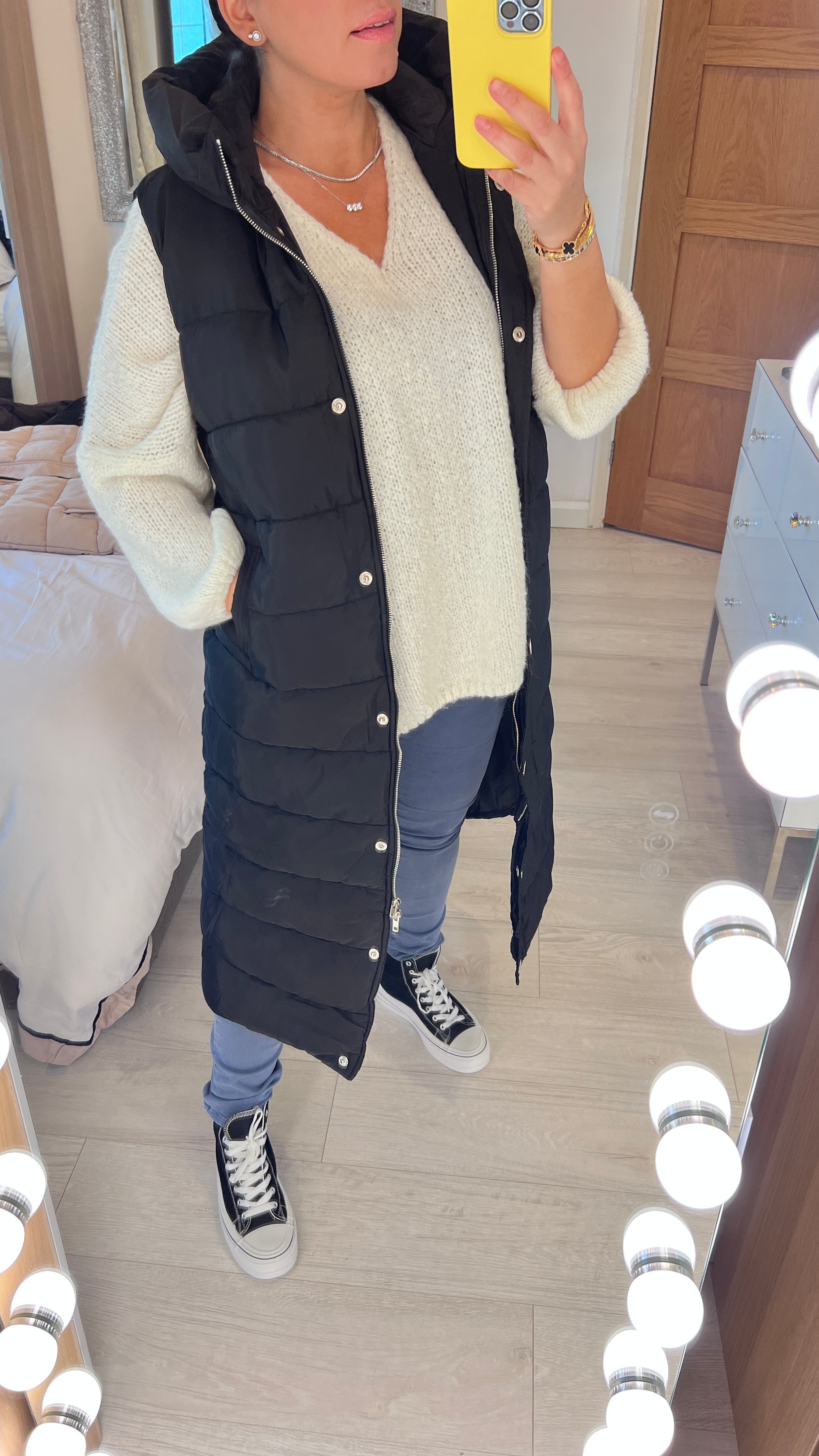 Ellison Black Hooded Longline Puffer Gilet