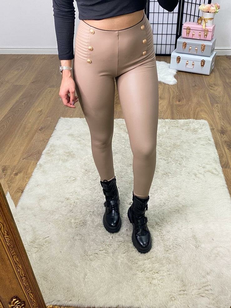 Ember Gold Military Button Detail Faux Leather Look Leggings