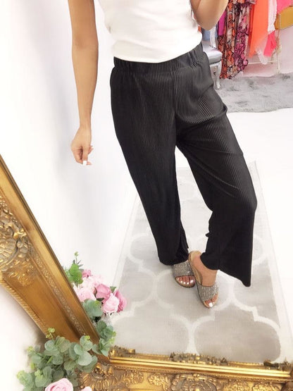 Emery Black Pleated Elasticated Trousers