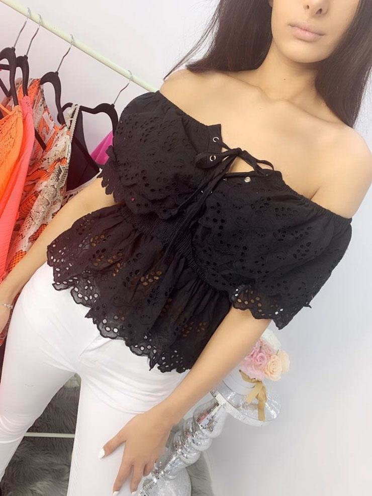 Emoni Black Corset Bardot Top