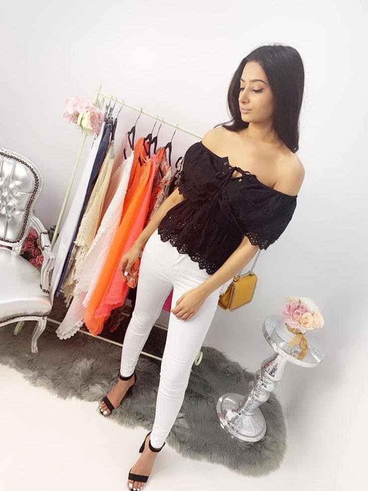 Emoni Black Corset Bardot Top