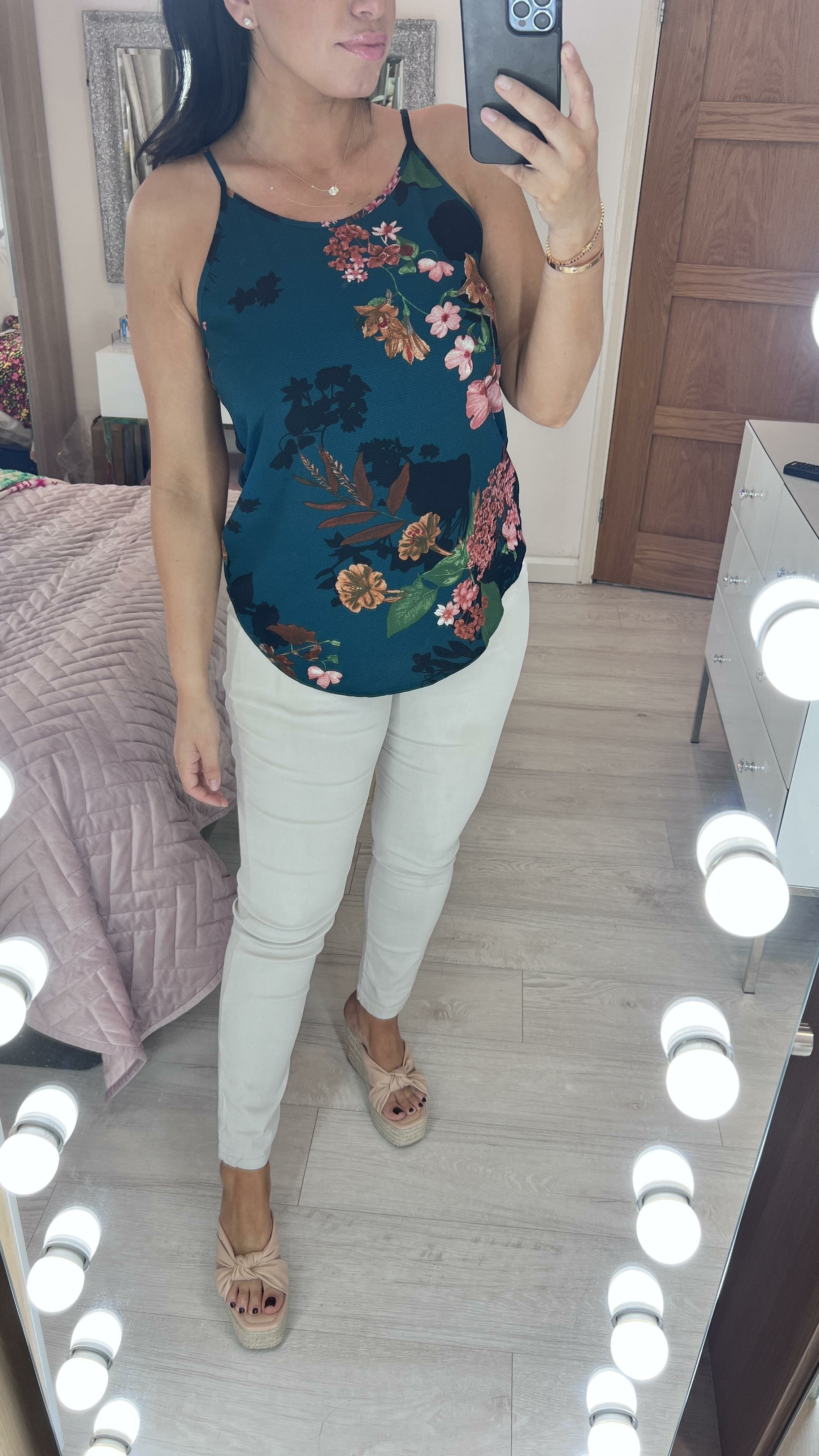 Evalina Teal Floral Print Top