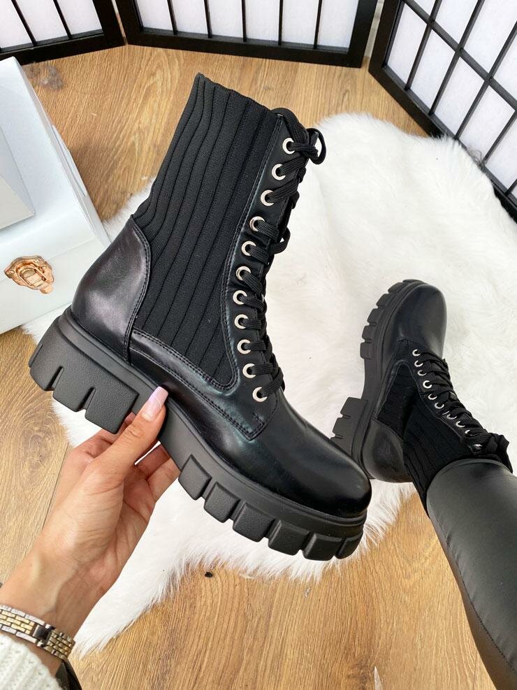 Everleigh Black Sock Lace Biker Boots