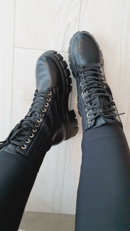Everleigh Black Sock Lace Biker Boots