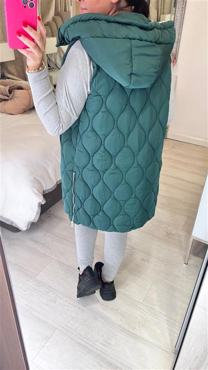 Marnie Emerald Quilted Hooded Gilet