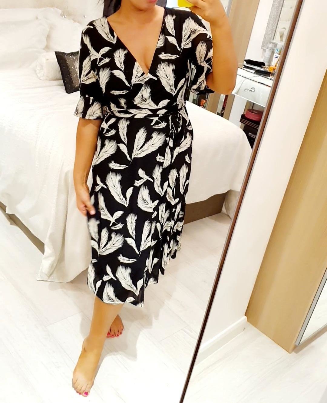 Navella Frill Sleeve Leaf Print Wrap Dress