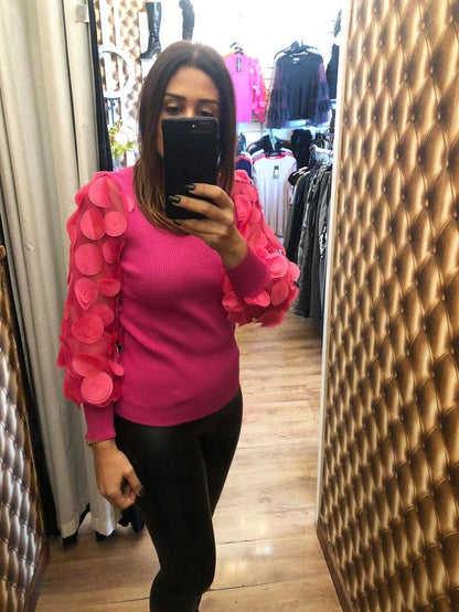 Falcone Petal Sleeve Detail Ribbed Knitted Jumper