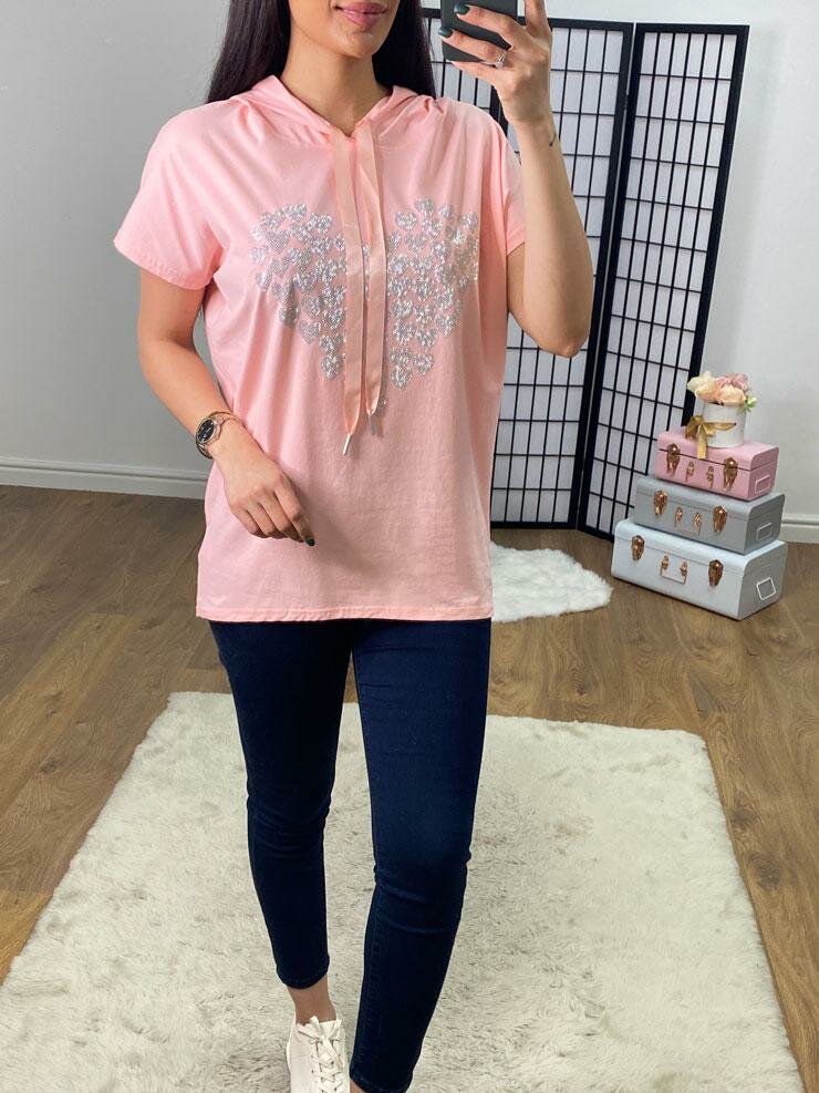 Farris Multi Silver Diamante Heart Hooded Top