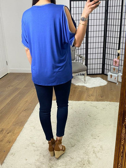 Fenton Cold Shoulder Lurex Edge Diamante Top