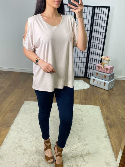 Fenton Cold Shoulder Lurex Edge Diamante Top