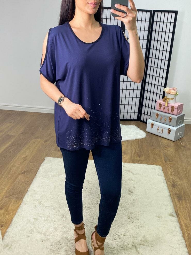 Fenton Cold Shoulder Lurex Edge Diamante Top