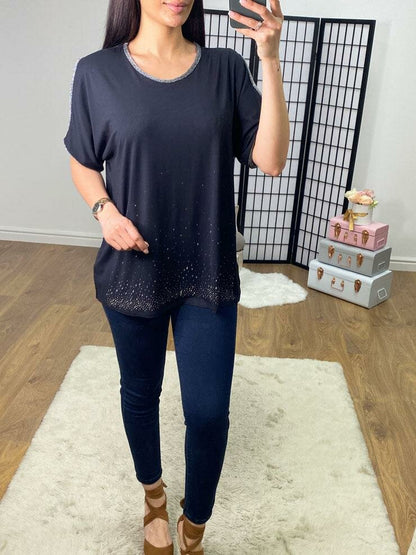 Fenton Cold Shoulder Lurex Edge Diamante Top