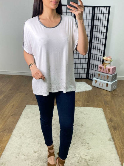 Fenton Cold Shoulder Lurex Edge Diamante Top