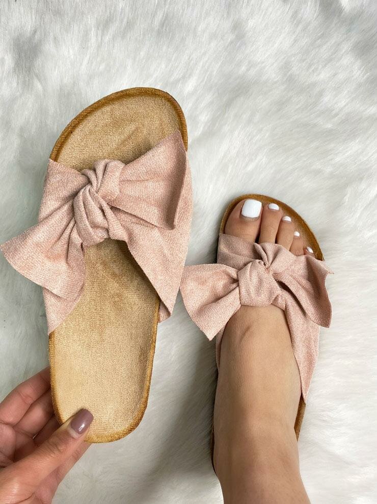 Fionie Faux Suedette Bow Slip On Sliders