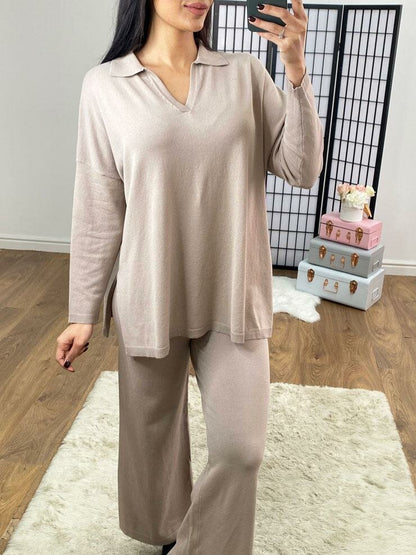 Fletcher Oversized Collar Detail Wide Leg Loungewear Set