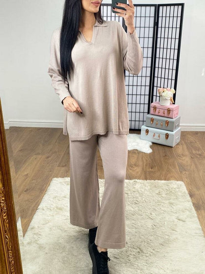 Fletcher Oversized Collar Detail Wide Leg Loungewear Set