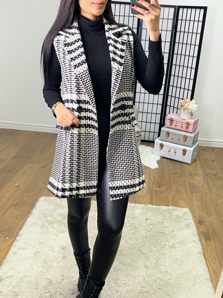 Freyla Dogtooth Button Detailed Waist Jacket