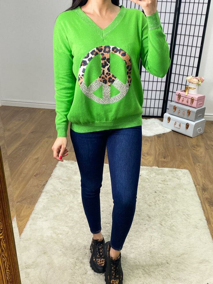 Gabby Leopard Print And Sequin V Neck Peace Jumper