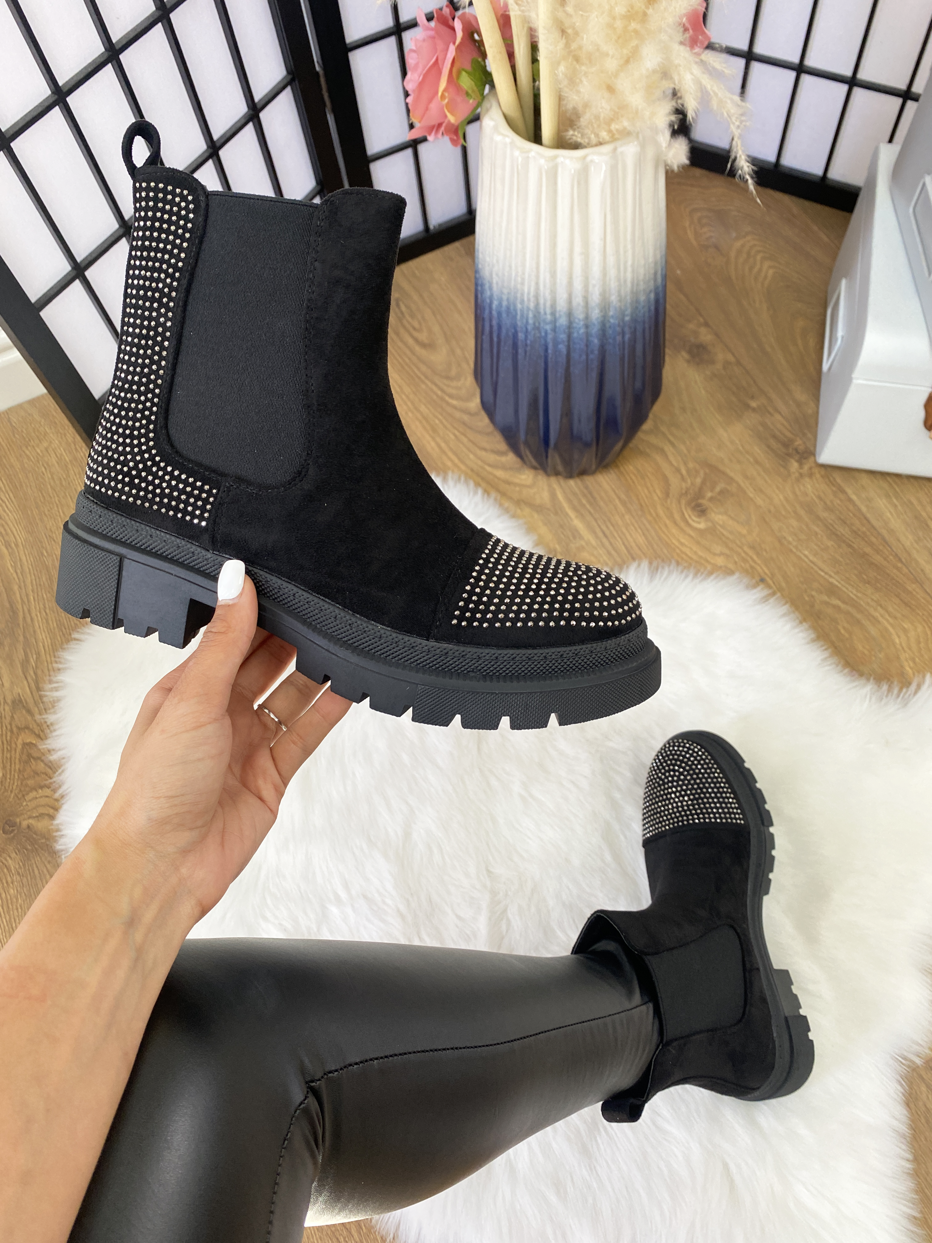 Gemini Faux Suede Diamante Chelsea Boots