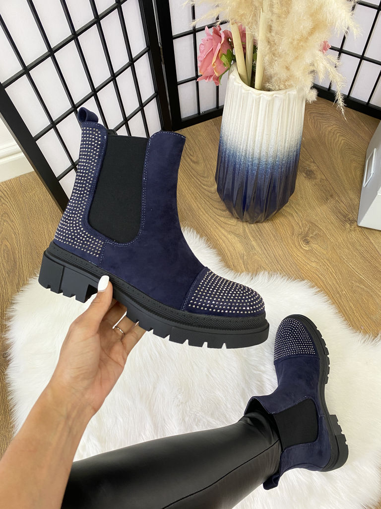 Gemini Faux Suede Diamante Chelsea Boots BowsBoutiques