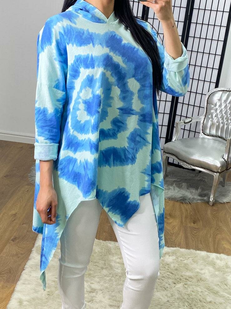 Geneva Oversized Drape Detailed Tie Dye Hooded Sweatshirt