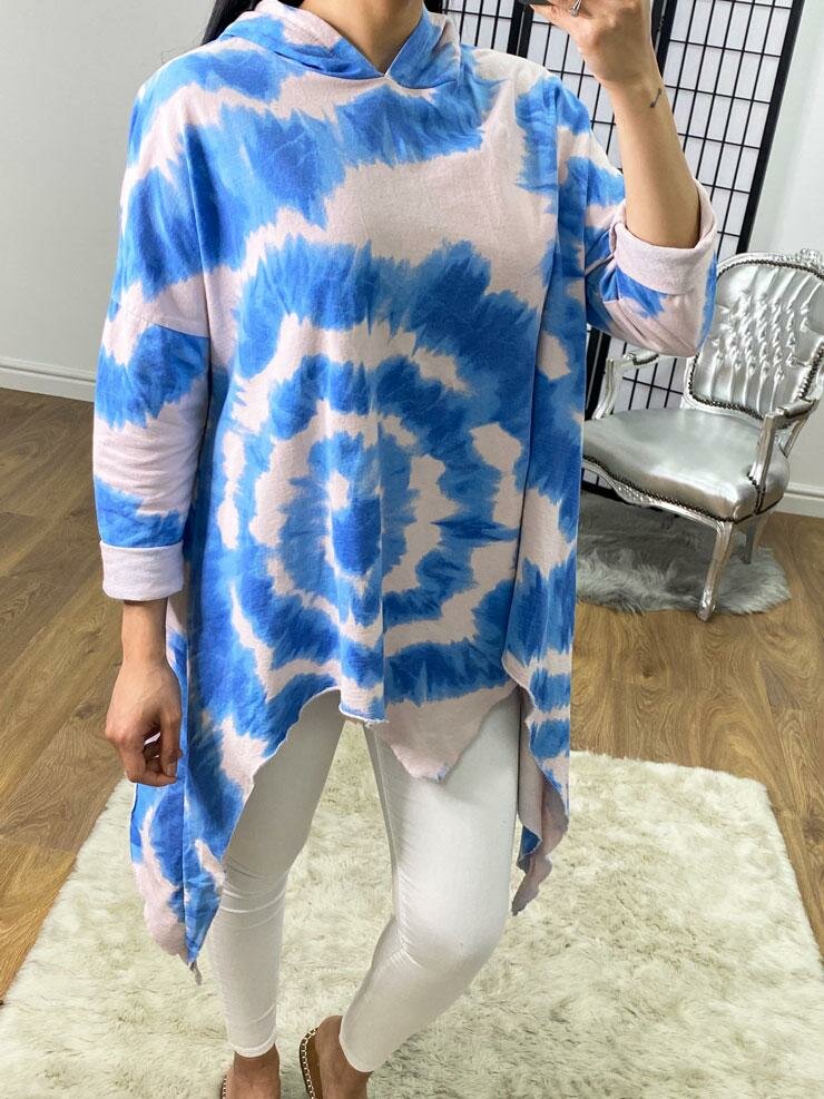 Geneva Oversized Drape Detailed Tie Dye Hooded Sweatshirt