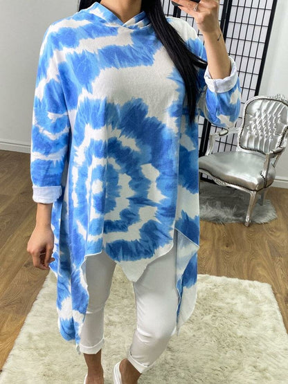Geneva Oversized Drape Detailed Tie Dye Hooded Sweatshirt