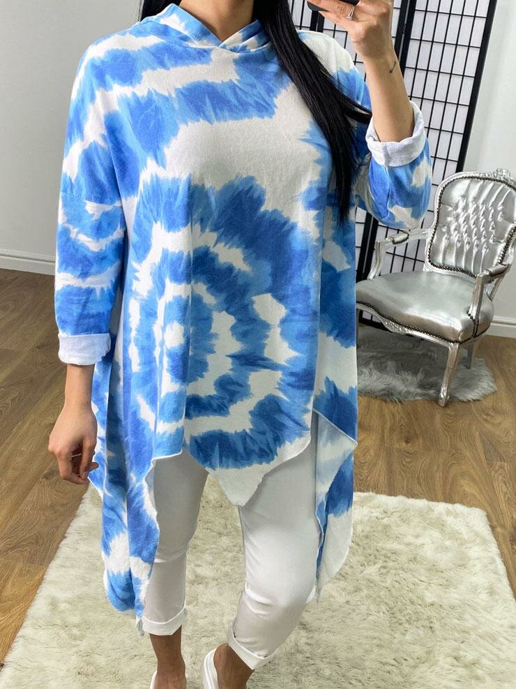 Geneva Oversized Drape Detailed Tie Dye Hooded Sweatshirt
