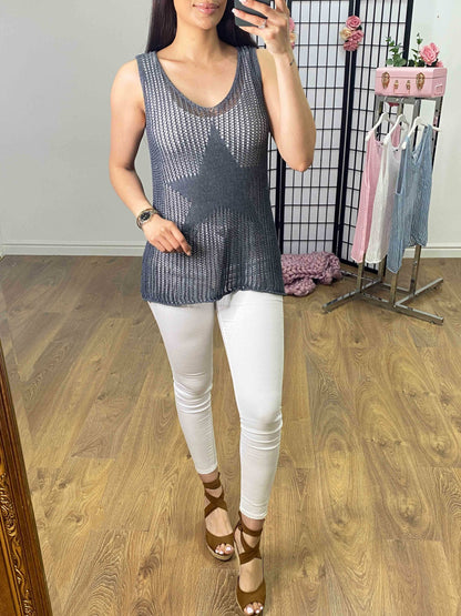 Geraldine Crochet Knit Star Vest Top