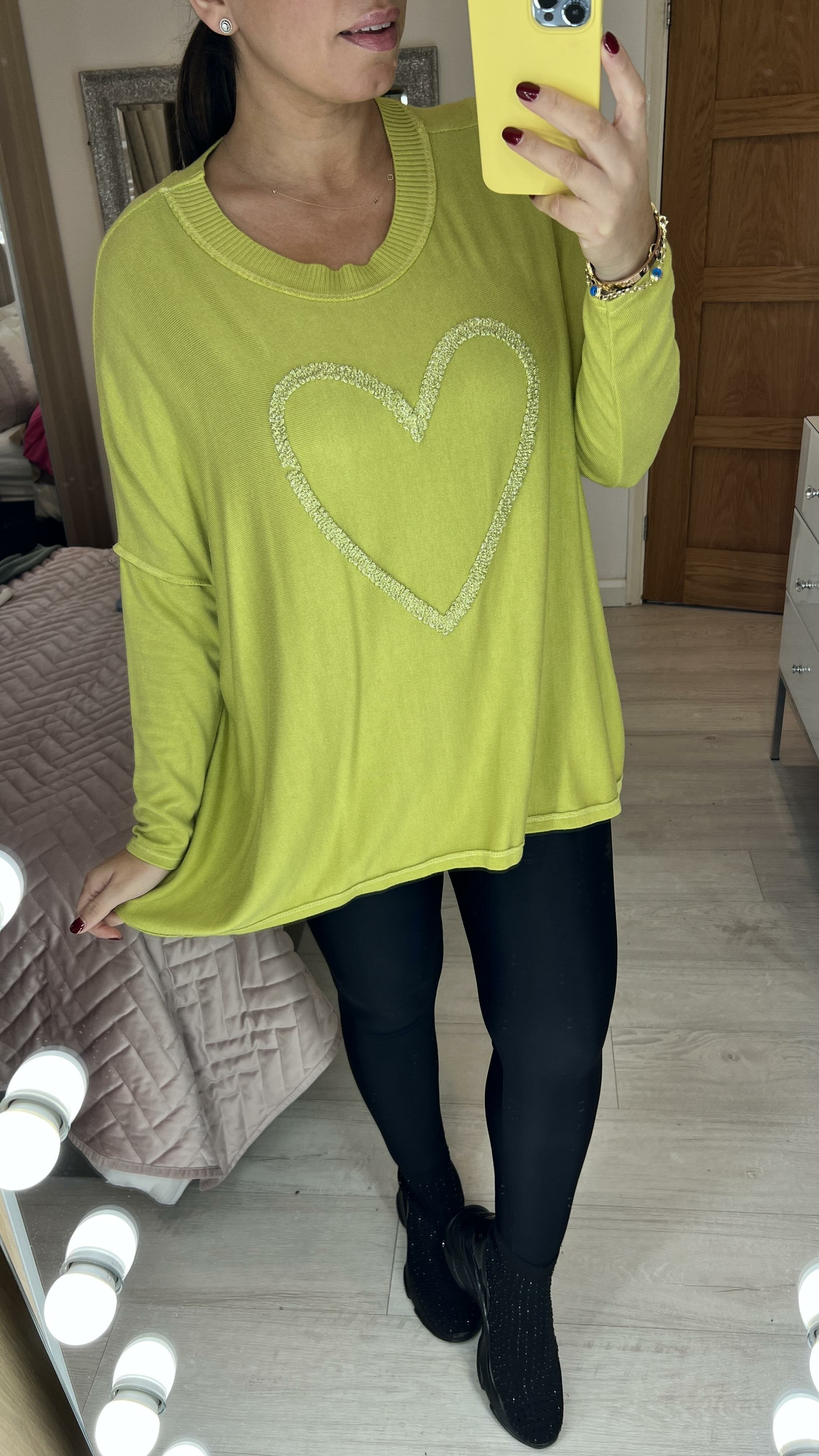 Giselle Metallic Thread 3D Heart Thin Knit Jumper