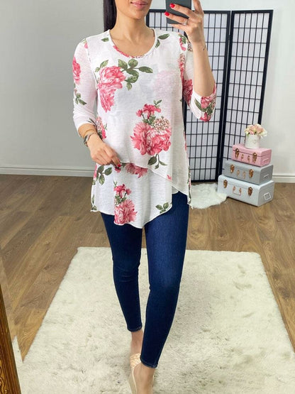 Gita Floral Asymmetric Hem Fine Knit Jumper