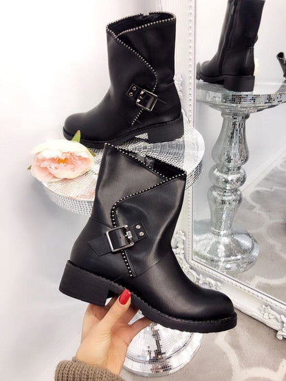 Grecia Buckle Faux Leather Boots