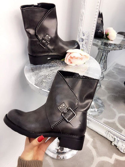 Grecia Buckle Faux Leather Boots