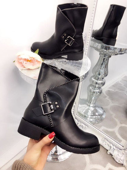 Grecia Buckle Faux Leather Boots