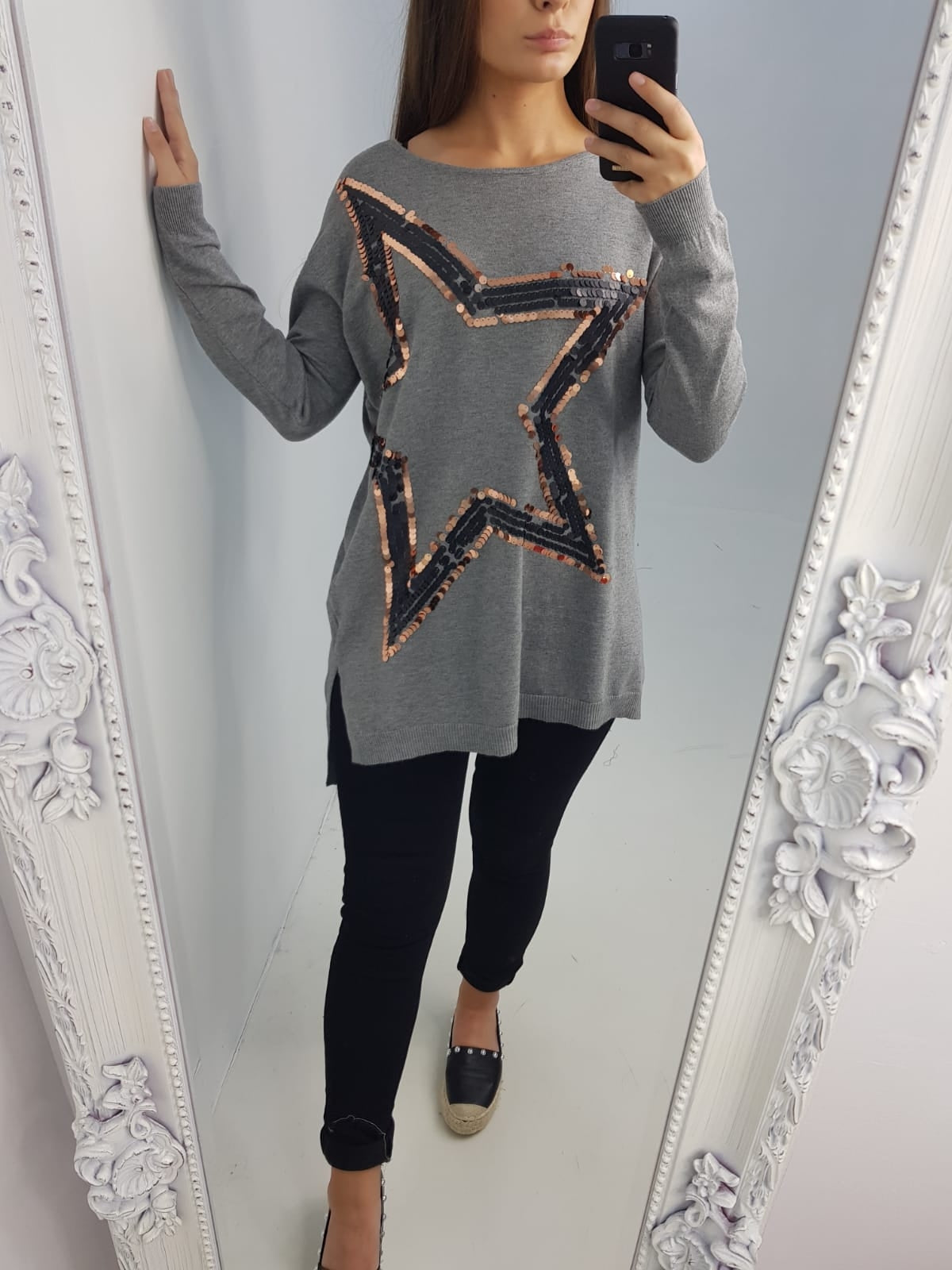 Frida Sequin Star Detail Jumper-Grey