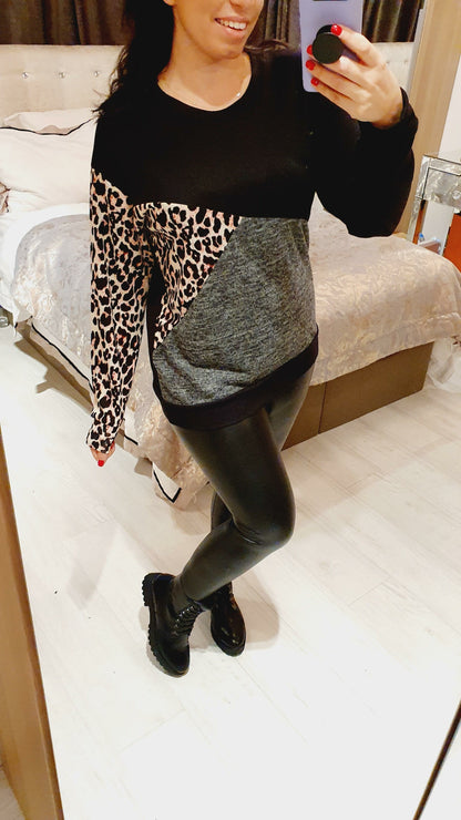 Eddita Baby Pink Leopard Detailed Super Soft Knitted Jumper