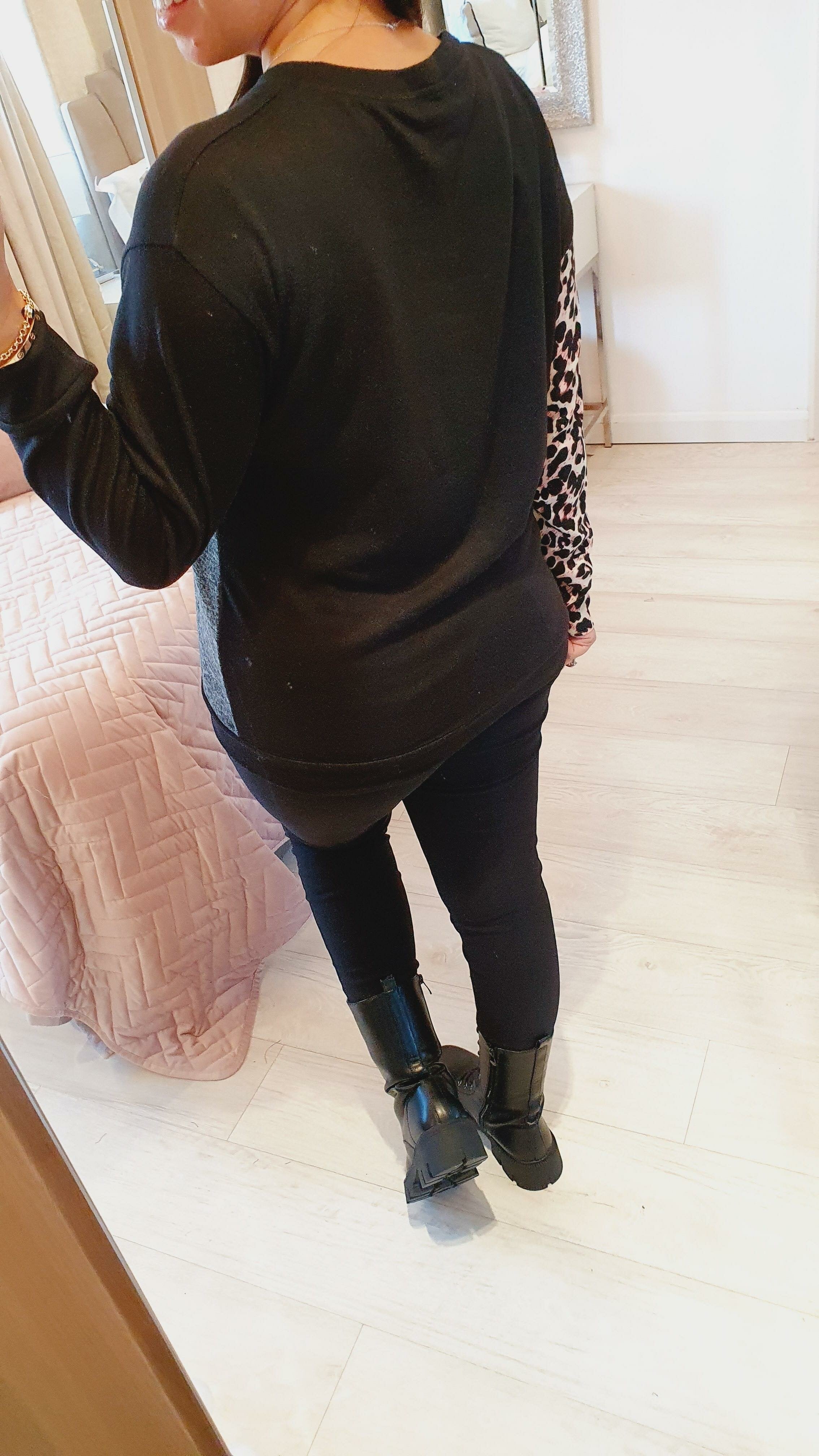 Eddita Baby Pink Leopard Detailed Super Soft Knitted Jumper