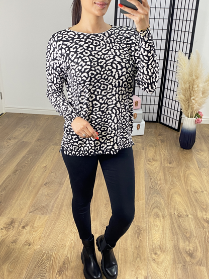 Harrington Leopard Print Wide Neck Jumper