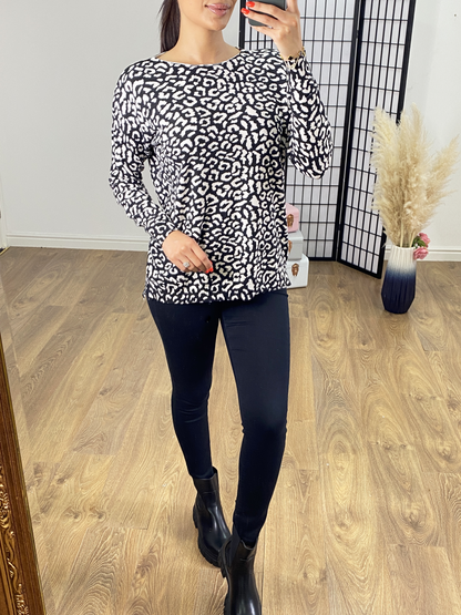 Harrington Leopard Print Wide Neck Jumper