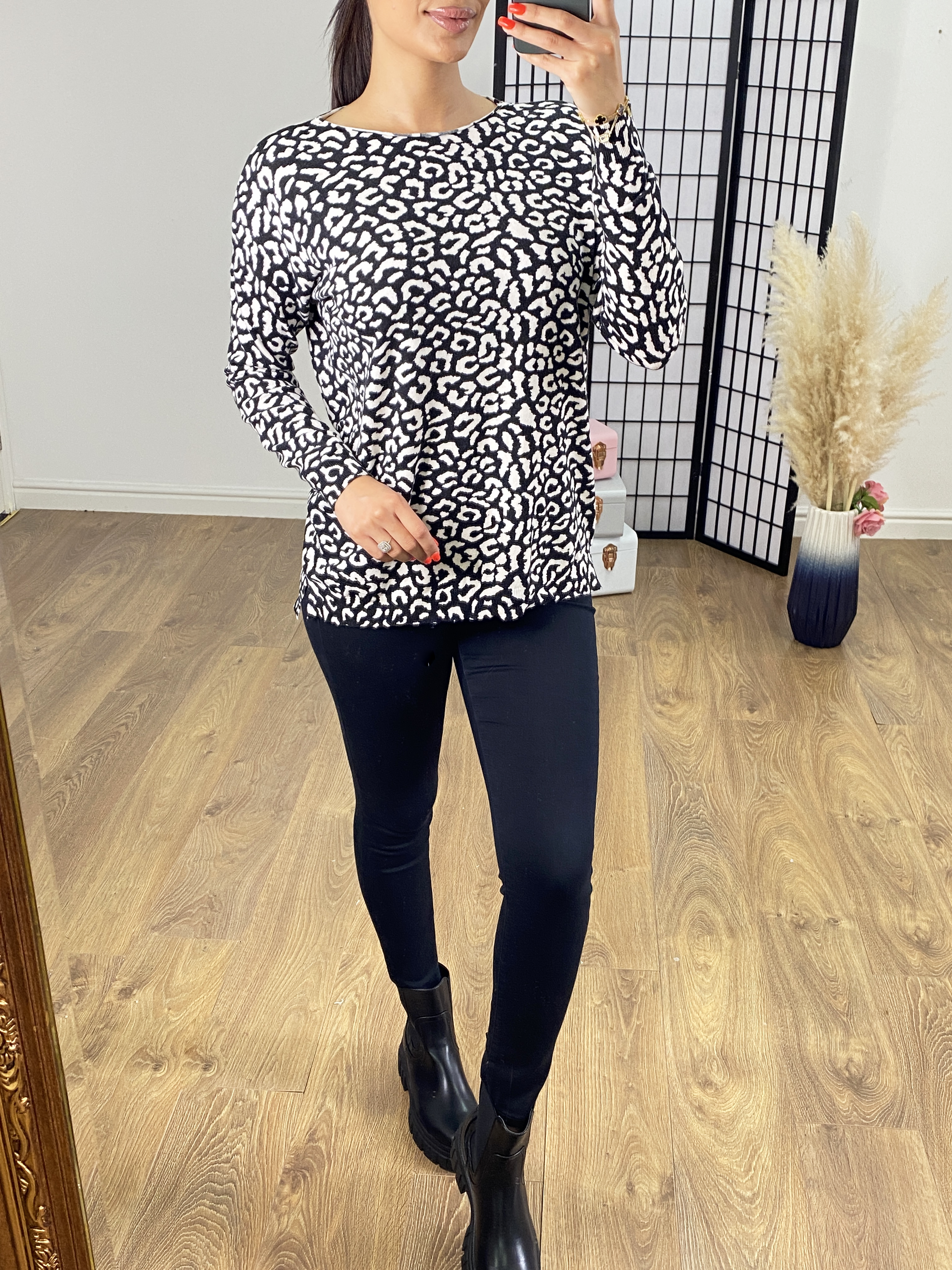 Harrington Leopard Print Wide Neck Jumper