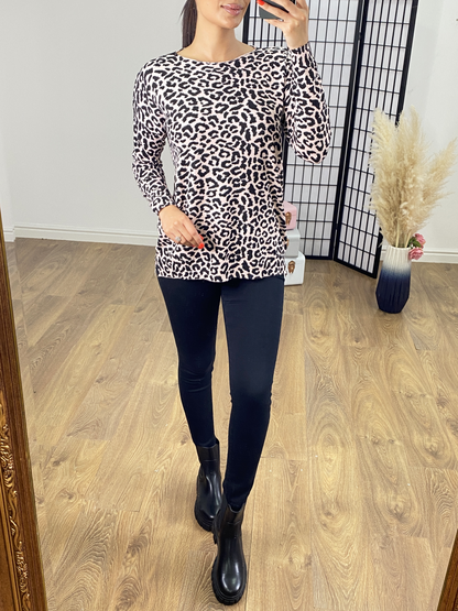 Harrington Leopard Print Wide Neck Jumper