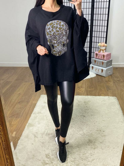 Hawkins Diamante Skull Oversized Sweatshirt Tunic